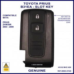 Toyota Prius 2003 - 2009 2 button Tokai Rika MDL B31EA remote slot key 89904-47020