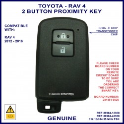Toyota RAV 4 2012 - 2016 2 button proximity key 89904-12350 or 89904-42350 with 281451-0020 PCB