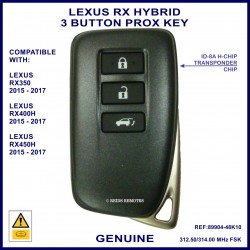 Lexus RX400H & RX450H genuine proximity key - 312/314 MHz - 8A - 3 Button electric tailgate 231451-0010