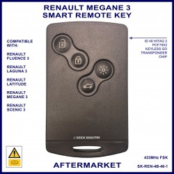 Renault Megane 2008 - 2016 4 button keyless start keycard aftermarket