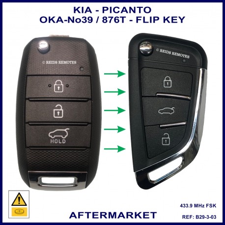 Kia Picanto 2017 - 2023  aftermarket 3 button flip key to match 95430-G6600