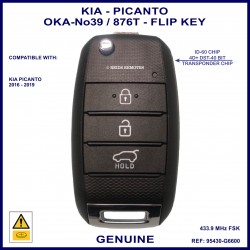Kia Picanto 2016 - 2019  genuine 3 button flip key 95430-G6600