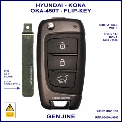 	Hyundai Kona 2017 onward genuine 3 button flip key 95430-J9800