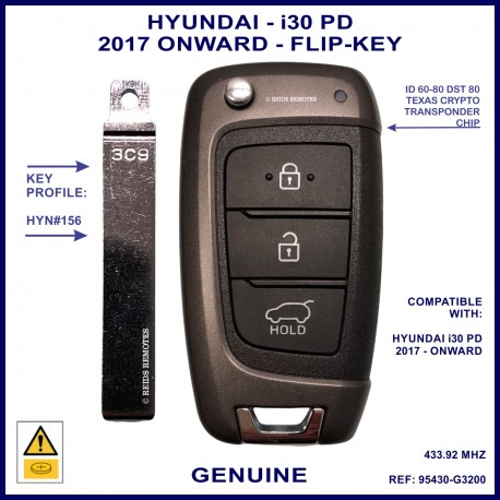 Hyundai I30 PD 2017 onward 3 button OEM remote flip key 95430-G3200