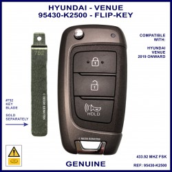Hyundai Venue 2019 onward genuine 3 button flip key 95440-K2500