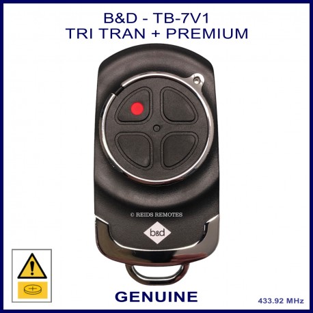 B&D  TB-7V1 TRI-TRAN 3 black 4 button garage remote - model 100511