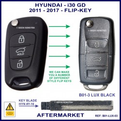 Image shows the aftermarket B01-LUX flip key on the right and an original I30 GD key on the left
