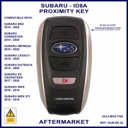 Subaru BRZ Forrester Impreza Legacy Outback XV Crosstrek WRX - Denso 14AHK - 4 button smart key