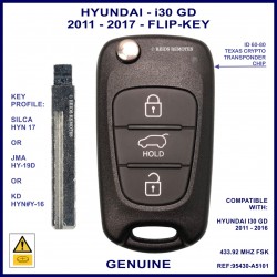 Hyundai I30 GD 3 button flip key for models from 2011 - 2017 OEM