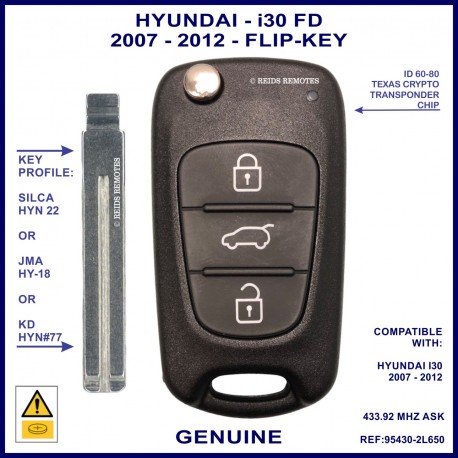 Hyundai I30 FD 3 button flip key for models from 2007 - 2012 OEM