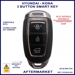 Hyundai Kona 2017 onward aftermarket 3 button proximity key 95440-J9100 compatible