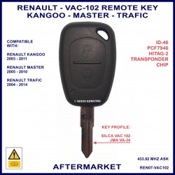 Renault Kangoo - Master - Trafic 2 button ID46 PCF7946 remote key - VAC102