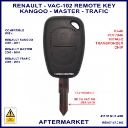Renault Kangoo - Master - Trafic 2 button ID46 PCF7946 remote key - VAC102