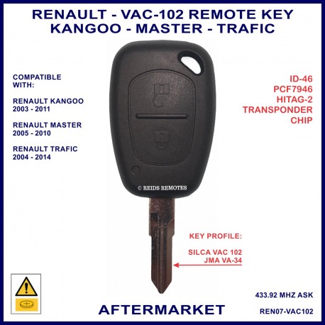 Renault Kangoo - Master - Trafic 2 button ID46 PCF7946 remote key - VAC102