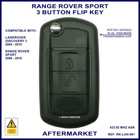 Range Rover Sport 2006 - 2010 - 3 button flip key 433 MHz ID46