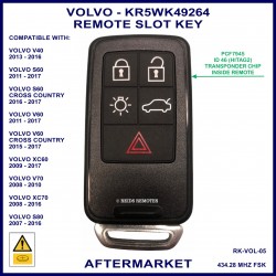 Volvo V40 S60 V60 XC60 V70 XC70 & S80 5 button remote slot key KR5WK49264