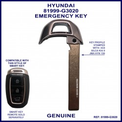Hyundai I30 PD 2017 onward emergency key blade for smart remote proximity key