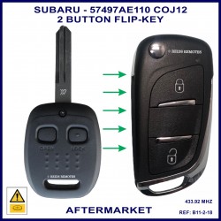 Image shows the genuine Subaru 57497AE110 key on the left and the aftermarket flip key on the right