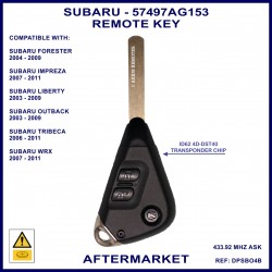 Subaru Forester Impreza Liberty, Outback & WRX 3 button triangle shape remote key