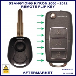 Image shows a genuine SsangYong Kyron key on the left and this aftermarket flip key on the right