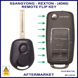 Ssangyong Rexton diesel 2006 onward 4D60 3 button aftermarket flip key