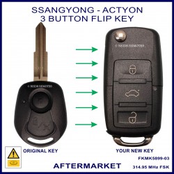 Image shows a genuine SsangYong Actyon key on the left and this aftermarket flip key on the right