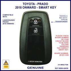 Toyota Landcruiser Prado 2 button smart proximity key 281451-3330 part 89904-60K90