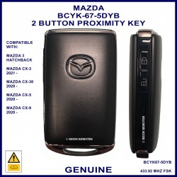 Mazda 3 genuine 2 button proximity key BCYK-67-5DYB front & side view