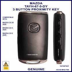 Mazda CX30 CX5 & CX9 2020 onward genuine 3 button proximity key TAYH-67-5-DY