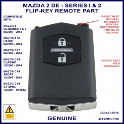 Mazda 2 DE Series 1 & 2 - genuine 2 button flip key remote part
