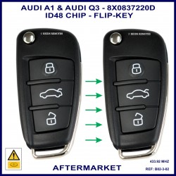 Image shows a genuine Audi key on the left and this aftermarket flip key on the right