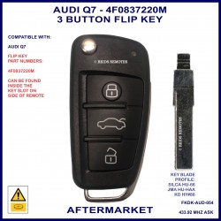 Audi Q7 2005-2014 & Audi A6 2004-2009 3 button ID8E 433 MHz flip key