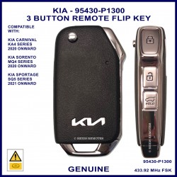 Kia Carnival, Sorento & Sportage 2020 on genuine 3 button flip key 95430-P1300