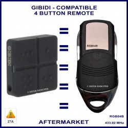 Image shows the Gibidi (G:B:D) Domino DTC 4334 on the left adn the RGB04B remote which can replace it on the right