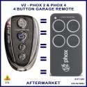 V2 PHOX 2 & PHOX 4 compatible chrome & black 4 button garage door remote control