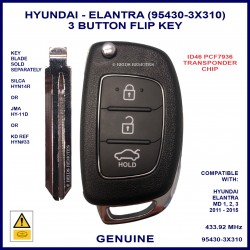 Hyundai Elantra MD 2011 - 2015 3 button flip key OEM 93530-3X310