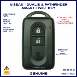 Nissan Dualis & Pathfinder 2 button genuine smart twist key complete