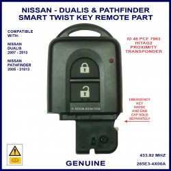 Nissan Dualis & Pathfinder 2 button smart twist key remote part 285E3-4X00A