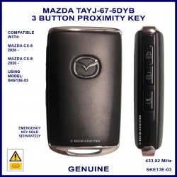 	Mazda CX5 & CX9 2020 onward genuine 3 button proximity key TAYJ-67-5-DYB