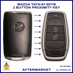 Image shows an original Mazda 2 button proximity key on the left and the aftermarket key you receive on the right