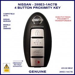 Nissan Murano 2010 on 285E3-1AC7B 4 button proximity key genuine 5WK49623