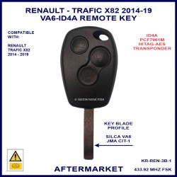 Renault Traffic X82 2014 - 2019 3 button ID-4A HITAG-AES remote key - VA6