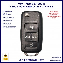 VW Caravelle Multivan & Transporter 7N0 837 202 К aftermarket 5 button flip key