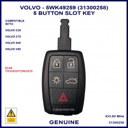 Volvo 31300258 5WK49259 genuine 5 button remote slot key