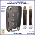 VW Golf Mk 7 - Polo & Touran OEM flip key 5G0 959 752 BB MQB48