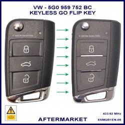 VW Golf 2013 - 2020 5G0 959 752 BC keyless go compatible flip key