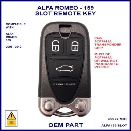 Alfa Romeo 159 2007 - 2012 OEM remote slot key PCF7941A transponder chip