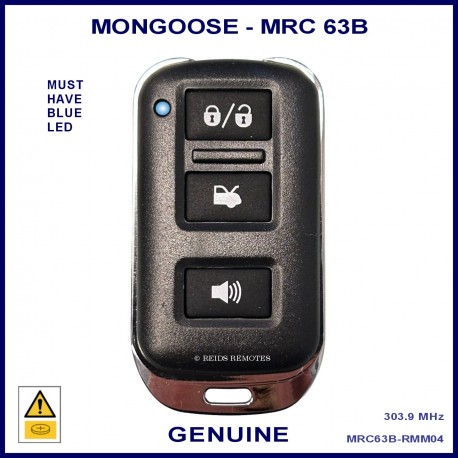 Mongoose M60 Series N4096 Z333 3 button blue LED car alarm remote control MRC63B