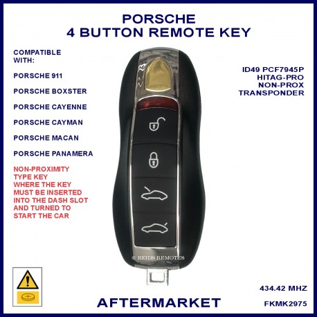 Porsche 911 Boxster Cayenne Cayman Macan Panamera 4 button fob remote key 434.42 MHz