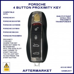 Porsche 911 Boxster Cayenne Cayman Macan Panamera 4 button proximity fob 433.92 MHz